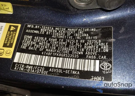 2016 Toyota Camry Le из США, поврежденный, VIN 4T4BF1FK8GR523535